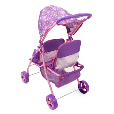 Image showing  Doll Twin Stroller - Purple, Pink, Flowers, Age 3 Plus