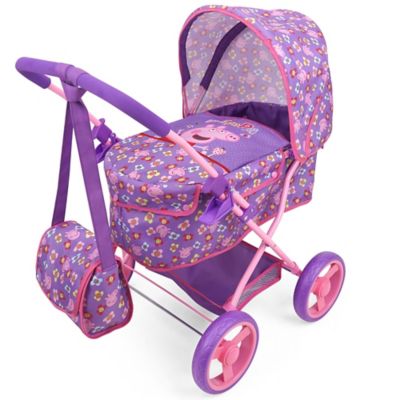 Peppa Pig Doll Deluxe Pram & Bag - Purple, Pink, Flowers, Age 3 Plus