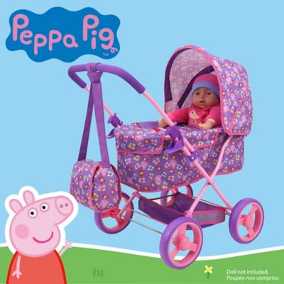 Image showing  Doll Deluxe Pram & Bag - Purple, Pink, Flowers, Age 3 Plus