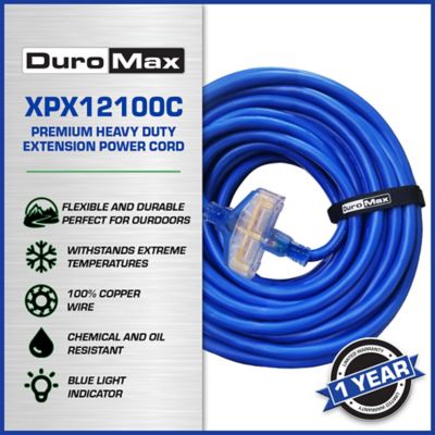 Image showing  100 ft. 12 ga. Heavy-Duty SJEOOW Blue Triple Tap Lighted Extension Power Cord