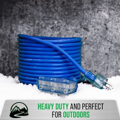 Image showing  100 ft. 12 ga. Heavy-Duty SJEOOW Blue Triple Tap Lighted Extension Power Cord