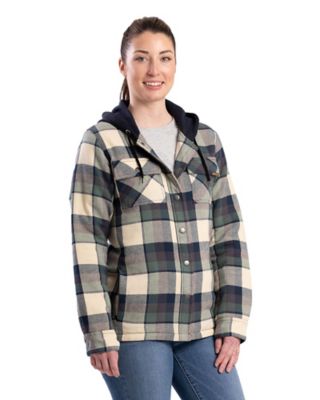 Berne Women's Quilt-Lined Flannel Hooded Shirt Jacket