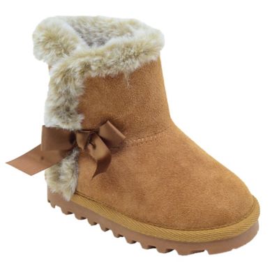 Bearpaw Toddler Suede Boots with Faux Fur Lining and Bow