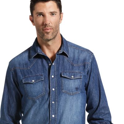 Image showing  Men's Retro Denim Long Sleeve Western Shirt