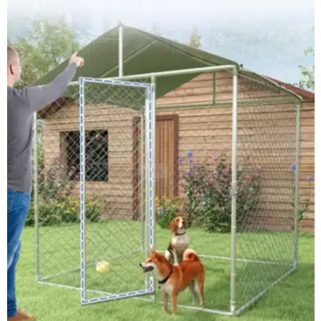 Veikous Outdoor Metal Dog Kennel Pet Enclosure with Metal Roof Dog Kennels