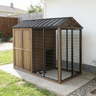 Veikous Dog Kennel Metal Pet Dogs Enclosure Animal Hutch with Metal Roof