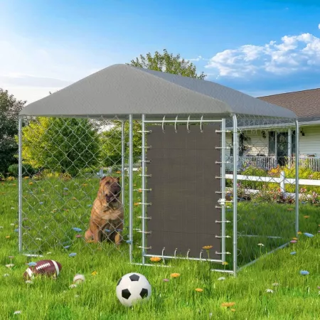 Veikous Dog Kennel Metal Pet Dogs Enclosure Animal Hutch with Metal Roof Dog Kennels