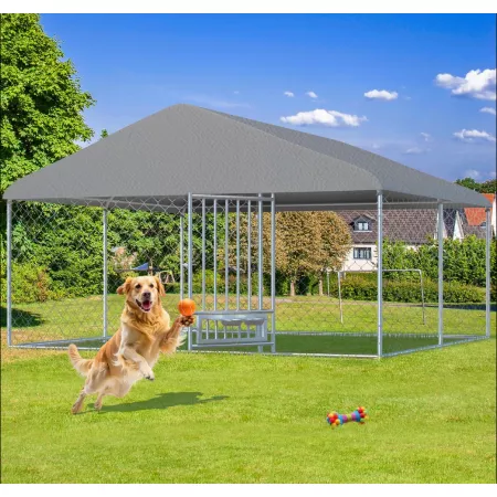 Veikous Large Outdoor Metal Dog Kennel with Metal Roof Dog Kennels