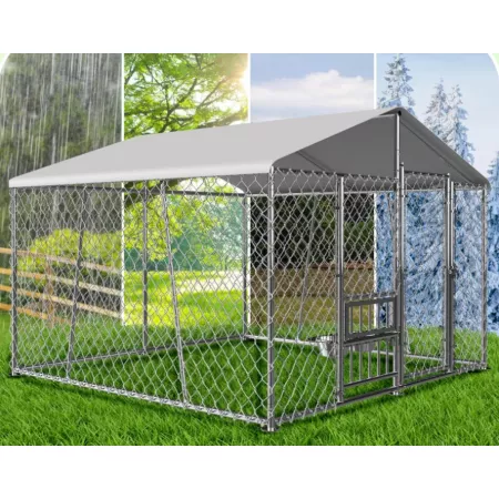 Veikous Outdoor Metal Dog Kennel with Metal Roof Dog Kennels