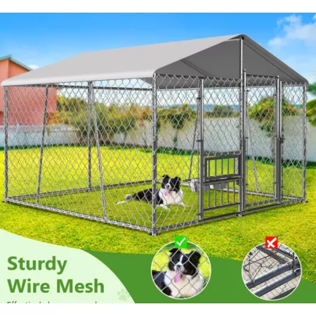 Veikous Outdoor Dog Kennel with Metal Roof Dog Kennels