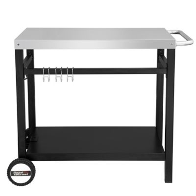 Royal Gourmet Double Shelf Movable Dining Cart Work Table with Handle Outdoor Kitchen Prep Trolley Storage