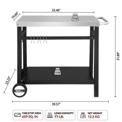 Image showing  Double Shelf Movable Dining Cart Work Table with Handle Outdoor Kitchen Prep Trolley Storage