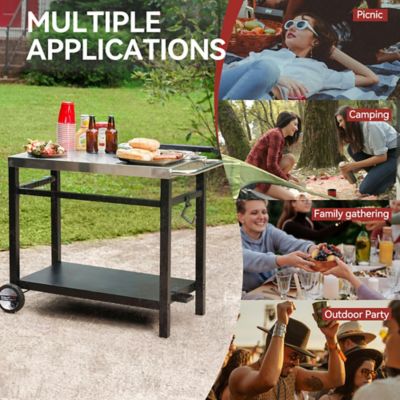 Image showing 6 th Royal Gourmet Double Shelf Movable Dining Cart Work Table with Handle Outdoor Kitchen Prep Trolley Storage
