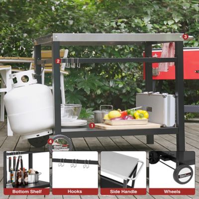 Image showing 7 th Royal Gourmet Double Shelf Movable Dining Cart Work Table with Handle Outdoor Kitchen Prep Trolley Storage
