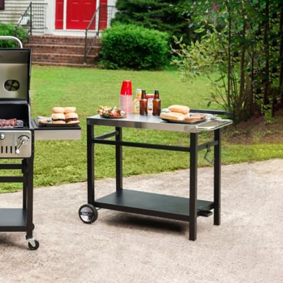 Image showing 9 th Royal Gourmet Double Shelf Movable Dining Cart Work Table with Handle Outdoor Kitchen Prep Trolley Storage