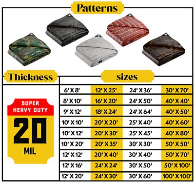 Image showing 5 th Core Tarps Extreme Heavy Duty 20 mil 10X10 Inch White Marble Design Print Poly Tarp Cover, Waterproof, UV Resistant