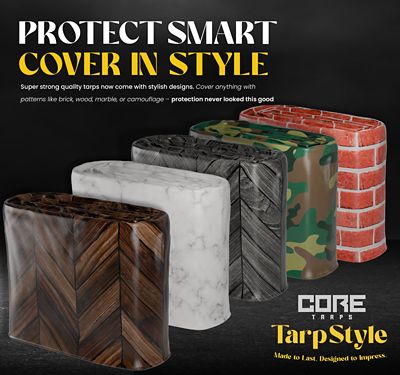Image showing 6 th Core Tarps Extreme Heavy Duty 20 mil 10X10 Inch White Marble Design Print Poly Tarp Cover, Waterproof, UV Resistant