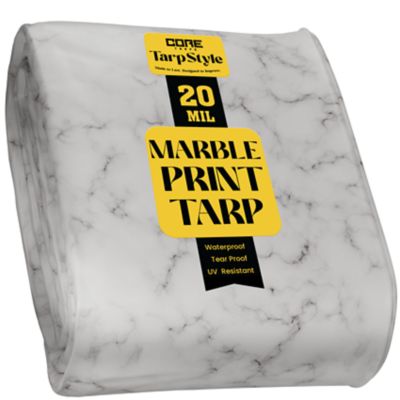 Core Tarps Extreme Heavy Duty 20 Mil 50X50 Inch White Marble Design Print Poly Tarp Cover, Waterproof, UV Resistant
