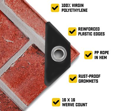 Image showing  Extreme Heavy Duty 20 Mil 100X100 Inch Red Brick Design Print Poly Tarp Cover, Waterproof, UV Resistant