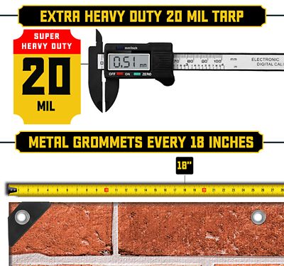 Image showing  Extreme Heavy Duty 20 Mil 100X100 Inch Red Brick Design Print Poly Tarp Cover, Waterproof, UV Resistant