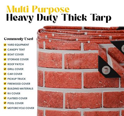 Image showing  Extreme Heavy Duty 20 Mil 12X16 Inch Red Brick Design Print Poly Tarp Cover, Waterproof, UV Resistant