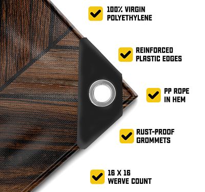 Image showing  Extreme Heavy Duty 20 Mil 10X12 Inch Brown Wood Design Print Poly Tarp Cover, Waterproof, UV Resistant