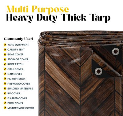 Image showing  Extreme Heavy Duty 20 Mil 10X12 Inch Brown Wood Design Print Poly Tarp Cover, Waterproof, UV Resistant