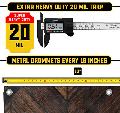 Image showing 3 th Core Tarps Extreme Heavy Duty 20 Mil 6X8 Inch Brown Wood Design Print Poly Tarp Cover, Waterproof, UV Resistant