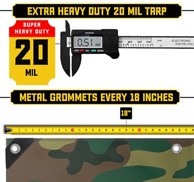 Image showing  Extreme Heavy Duty 20 Mil 100X100 Inch Green Camoflauge Design Print Poly Tarp Cover, Waterproof, UV Resistant