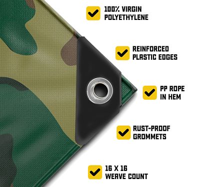 Image showing  Extreme Heavy Duty 20 Mil 10X10 Inch Green Camoflauge Design Print Poly Tarp Cover, Waterproof, UV Resistant