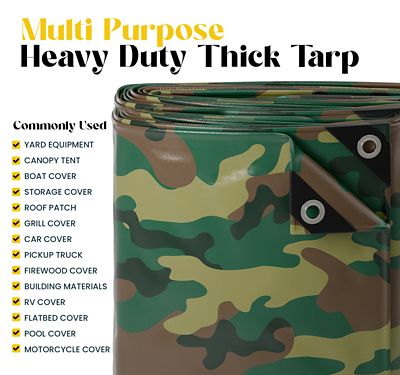 Image showing  Extreme Heavy Duty 20 Mil 10X10 Inch Green Camoflauge Design Print Poly Tarp Cover, Waterproof, UV Resistant