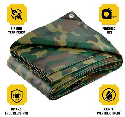 Image showing  Extreme Heavy Duty 20 Mil 50X100 Inch Green Camoflauge Design Print Poly Tarp Cover, Waterproof, UV Resistant