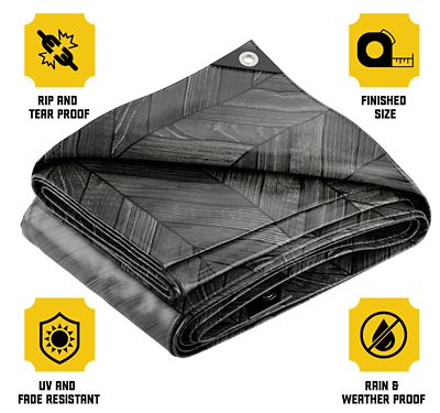 Image showing  Extreme Heavy Duty 20 Mil 20X20 Inch Grey Wood Design Print Poly Tarp Cover, Waterproof, UV Resistant