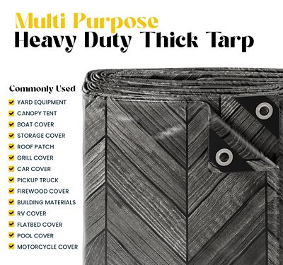 Image showing  Extreme Heavy Duty 20 Mil 25X40 Inch Grey Wood Design Print Poly Tarp Cover, Waterproof, UV Resistant