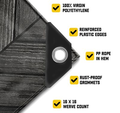 Image showing  Extreme Heavy Duty 20 Mil 40X40 Inch Grey Wood Design Print Poly Tarp Cover, Waterproof, UV Resistant