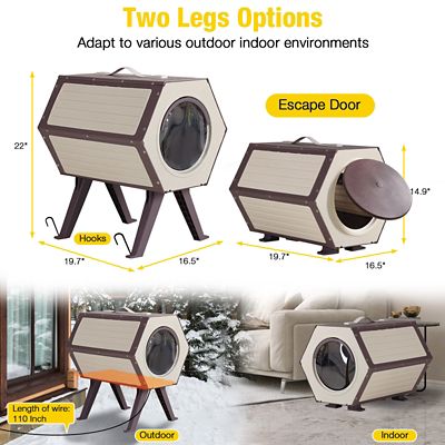 Image showing  Indoor/Outdoor Heated Cat House with Heated Pad, Durable PP Construction