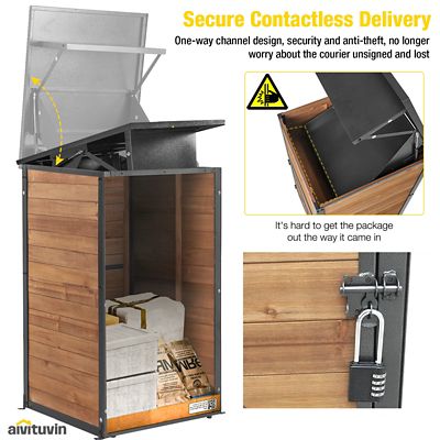 Image showing  Secure Fir Wood Package Delivery Box with Iron Frame Anti-Theft Design & Combination Lock