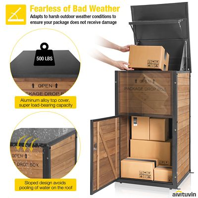 Image showing 5 th Aivituvin Secure Fir Wood Package Delivery Box with Iron Frame Anti-Theft Design & Combination Lock