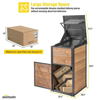 Image showing 6 th Aivituvin Secure Fir Wood Package Delivery Box with Iron Frame Anti-Theft Design & Combination Lock