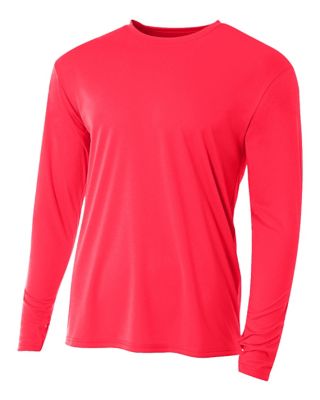 A4 Men's Cooling Performance Long Sleeve Crew Neck Shirt, XL,Coral