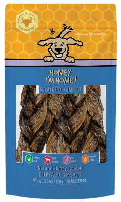 Honey I'm Home Natural Honey Coated Water Buffalo Braided Gullet Dog Treat