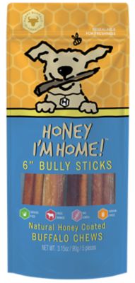 Honey I'm Home Natural Honey Coated Water Buffalo 6 in. Bully Sticks Dog Treat