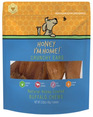 Honey I'm Home Natural Honey Coated Water Buffalo 4 Pack Crunchy Ears Dog Treat