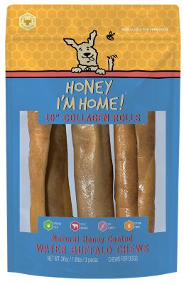 Honey I'm Home Natural Honey Coated Water Buffalo 10 in. Collagen Rolls Dog Treat