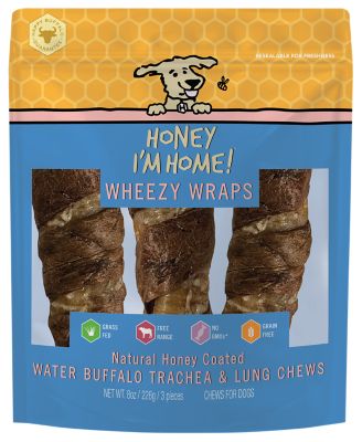 Honey I'm Home Natural Honey Coated Water Buffalo 6 in. Wheezy Wraps Dog Treat