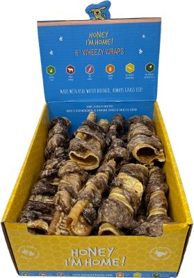 Honey I'm Home Natural Honey Coated Water Buffalo 6 in. Wheezy Wraps Bulk Dog Treat