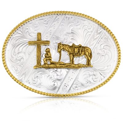 Montana Silversmiths Striking Engraved Belt Buckle with Christian Cowboy, 6186-731