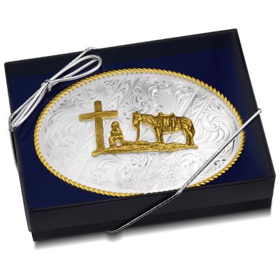 Image showing  Striking Engraved Belt Buckle with Christian Cowboy, 6186-731