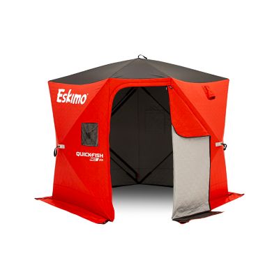 Eskimo QuickFish 3HD, Pop-Up Portable Shelter, No-Trip Door, Red/Black, Three Person, 46075