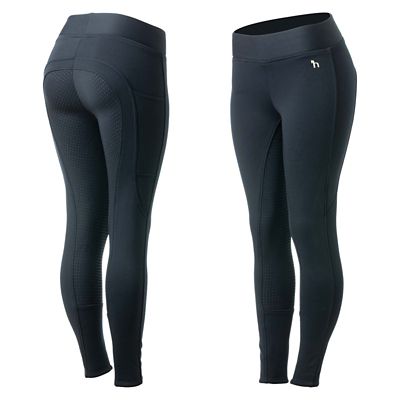 Horze Active Womens Winter Silicone Full Seat Tights with Phone Pockets